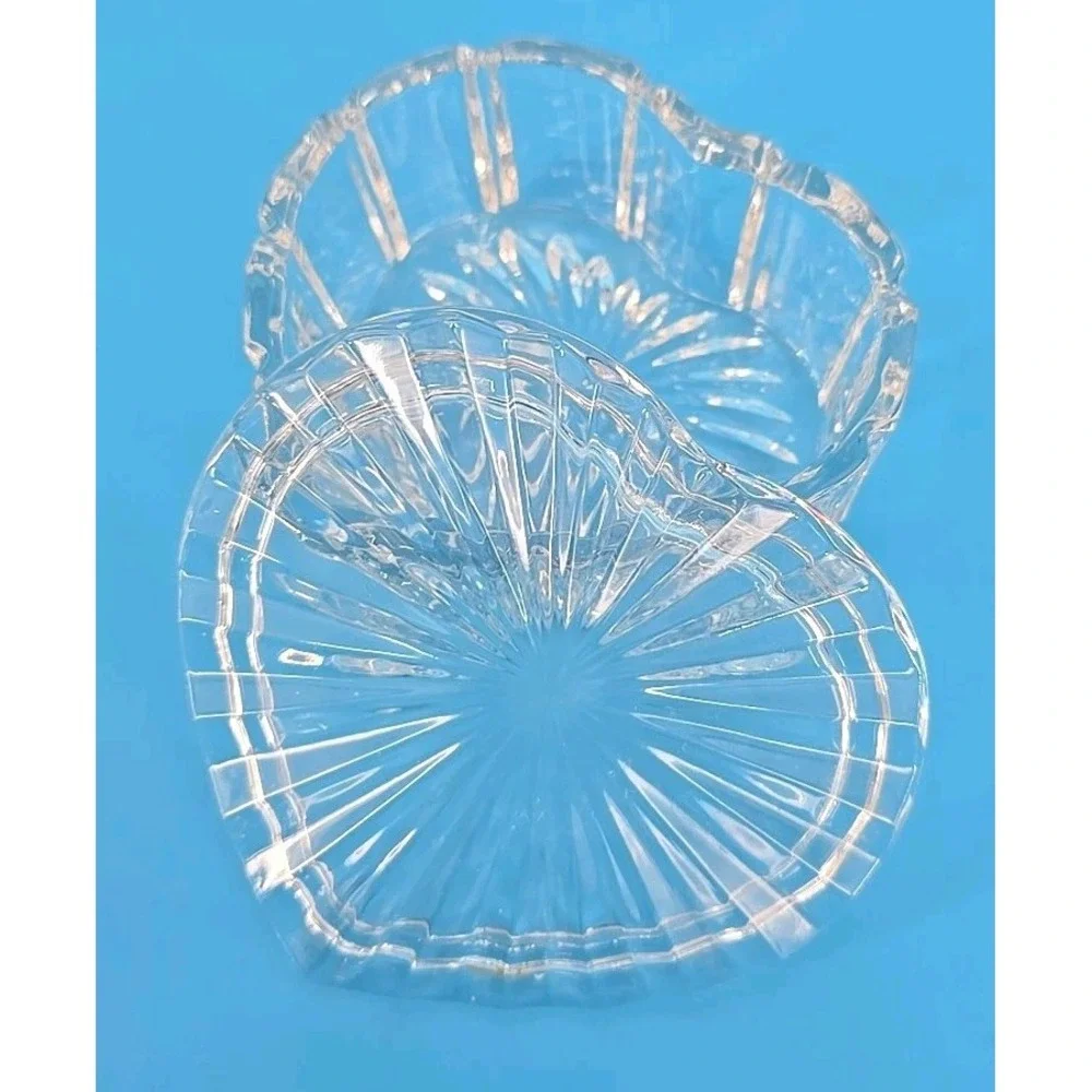 Vintage Heart Shaped Crystal Trinket Jewelry Box W/ Lid- Some Small Chips
